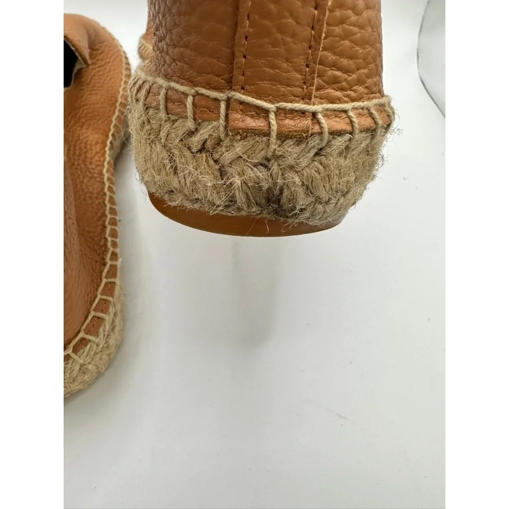 Soludos Womens Tan Pebbled Leather‎ Smoking Slipper Espadrille Flats Shoes